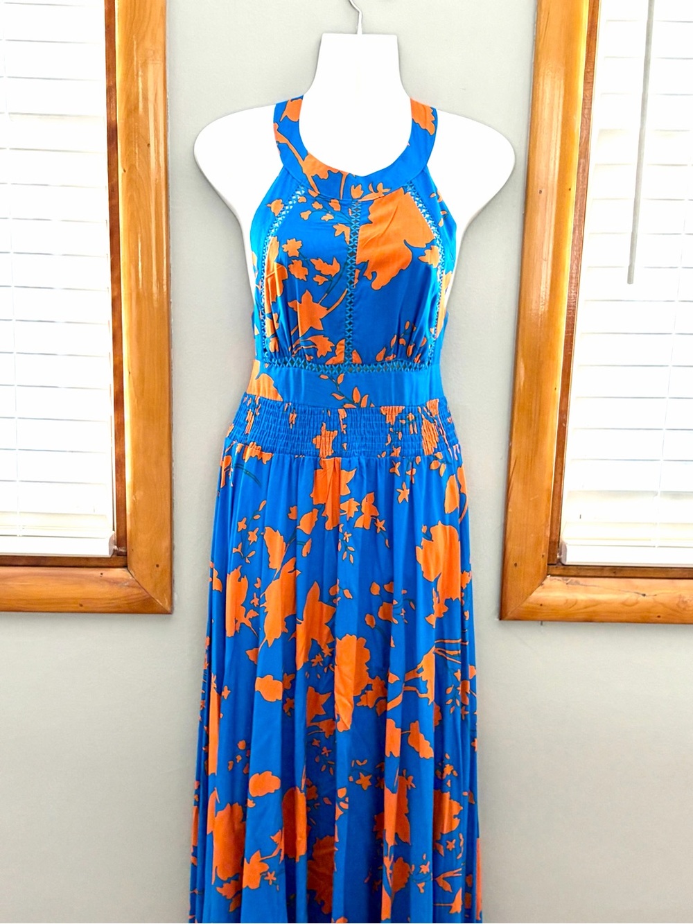 NWT Abel the Label blue  and orange maxi dress, size L.